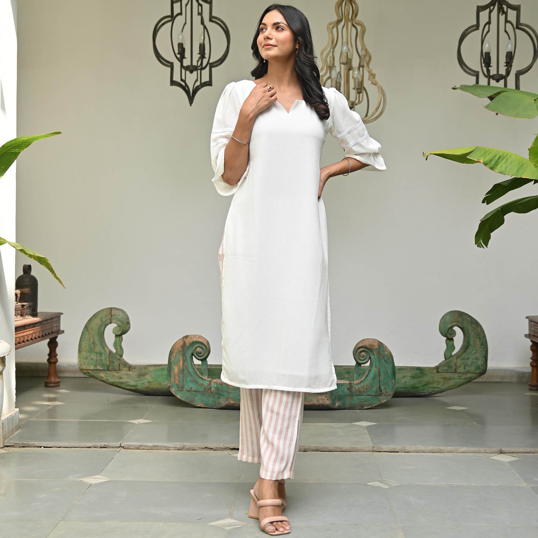 Pink Floral Sanganeri Print Yoked White Kurti - Byhand I Indian Ethnic Wear  Online I Sustainable Fashion I Handmade Clothes